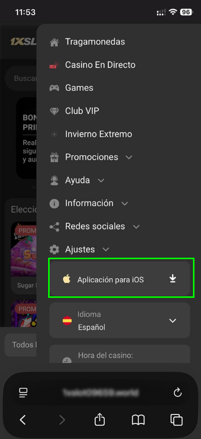 1xSlots app para iOS