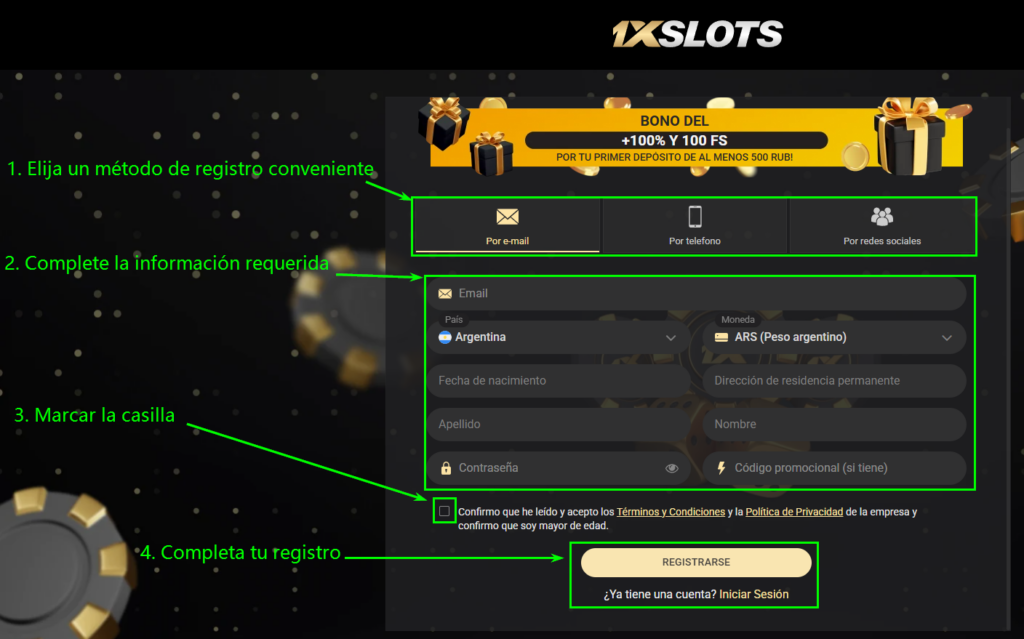 1xSlots Registrarse