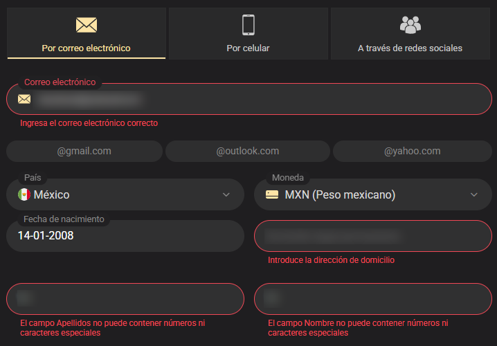 Problemas frecuentes durante el registro
