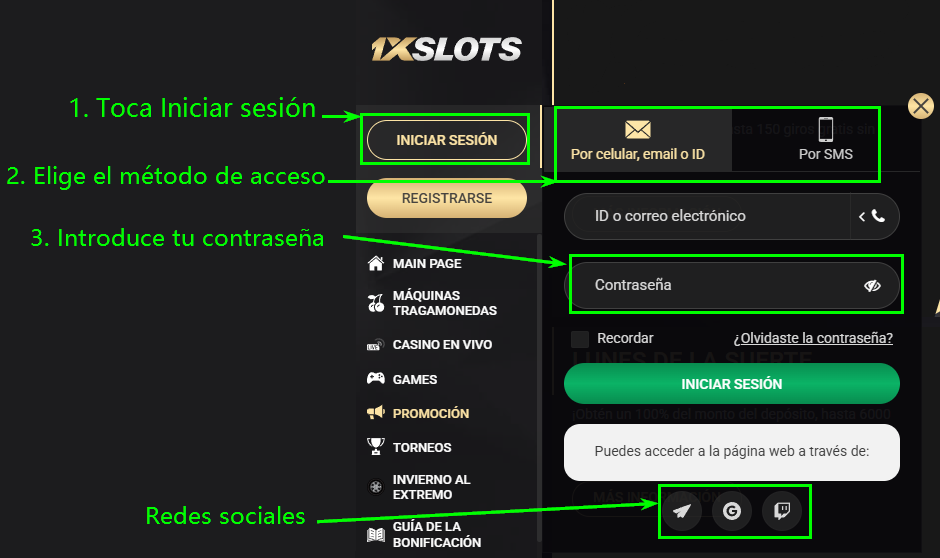 1xslots autorización